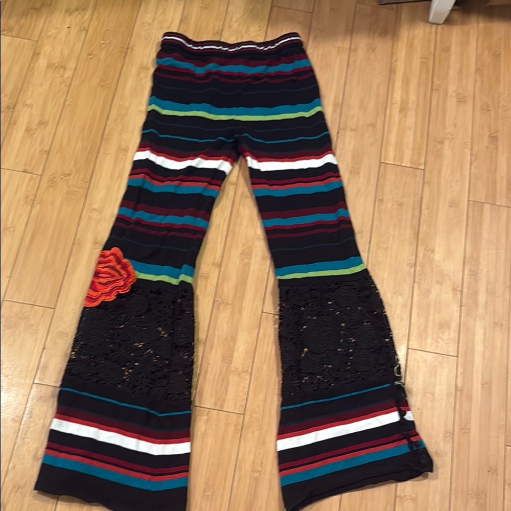 Rodeo Q Striped Flare Pants with Lace